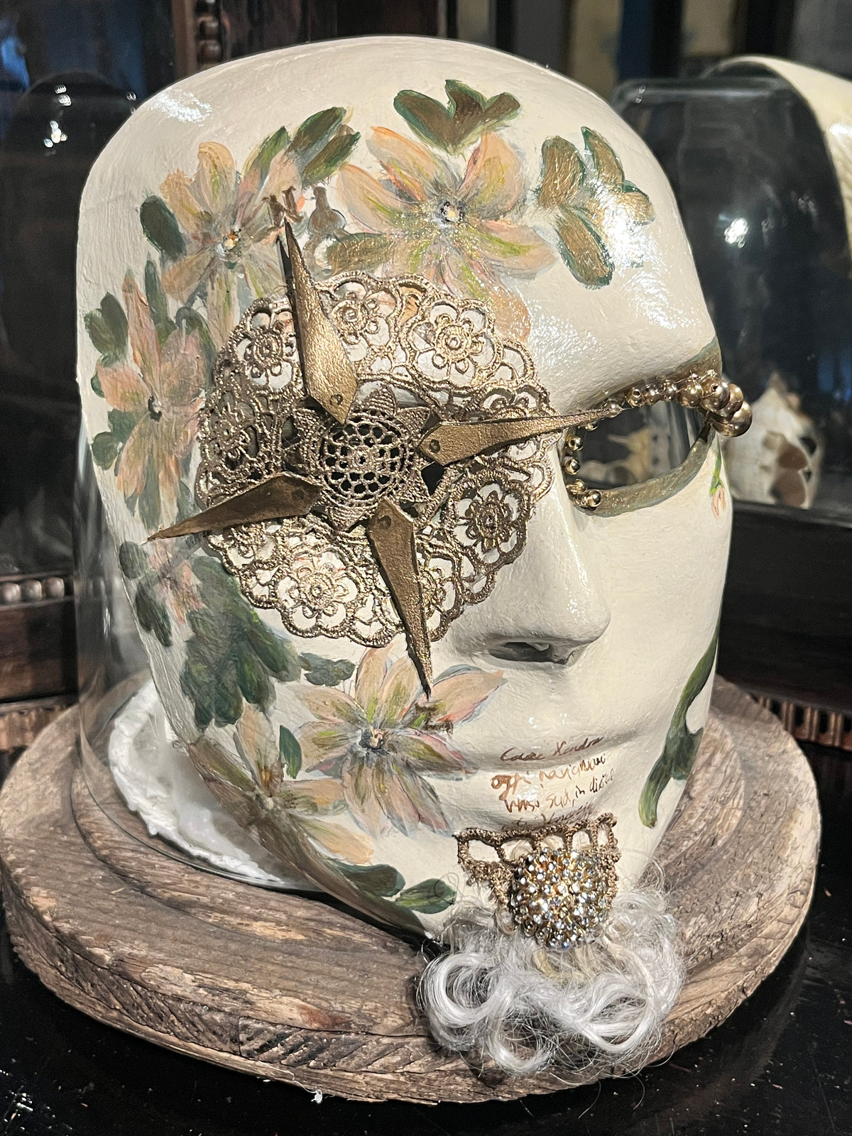 Handgemaakt Venetiaans mannenmasker met zeemeermin tattoo |Kunstwarenuis Jet