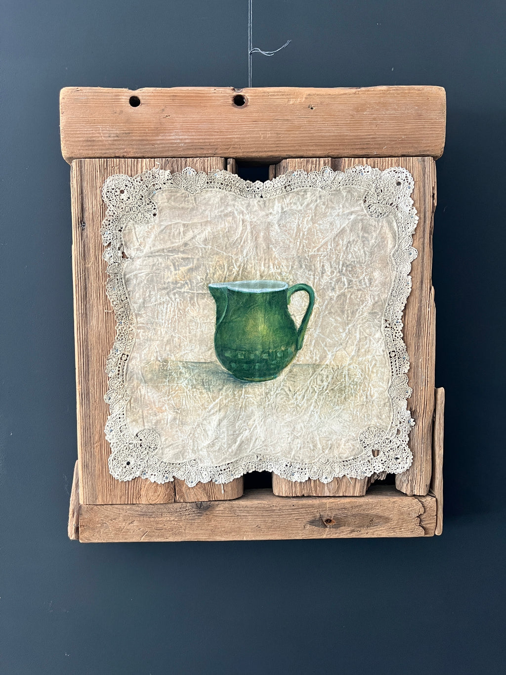 Groen Melkkannetje — Olieverf op Kant en Strandhout