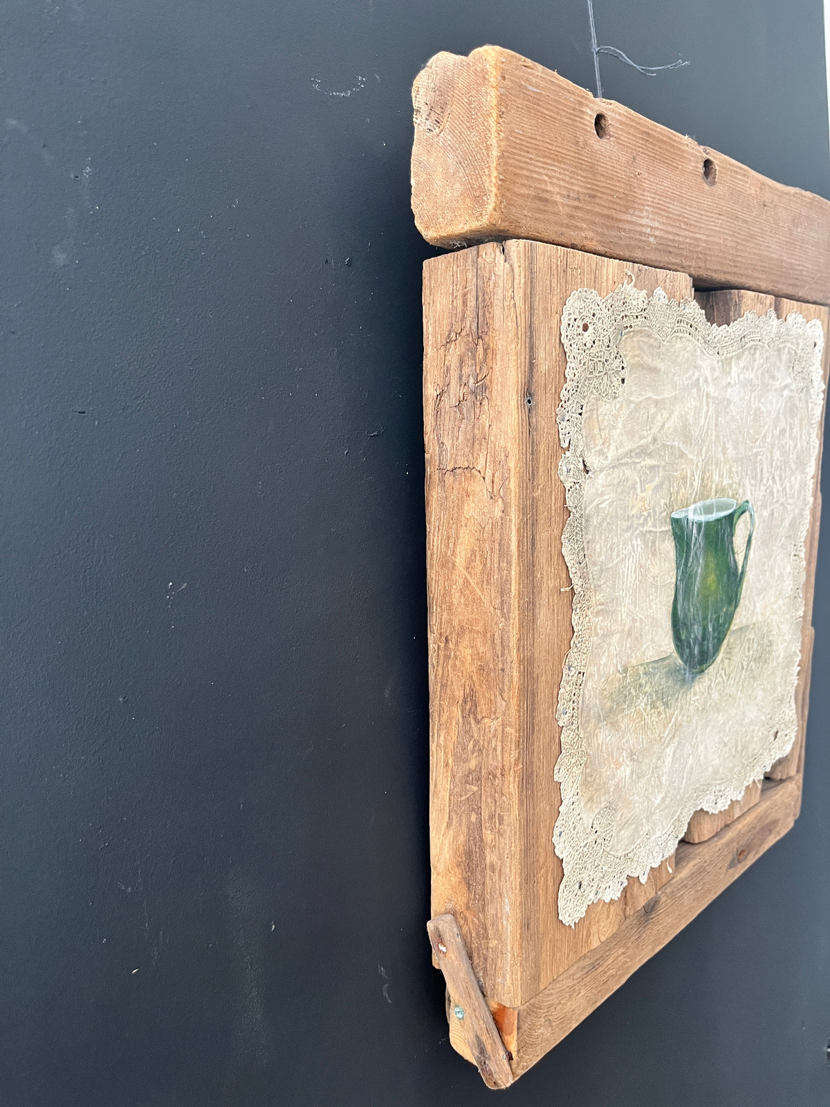 Groen Melkkannetje — Olieverf op Kant en Strandhout