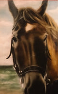 Hand-painted animal portrait of a horse in oil on linen canvas, 40:50 cm