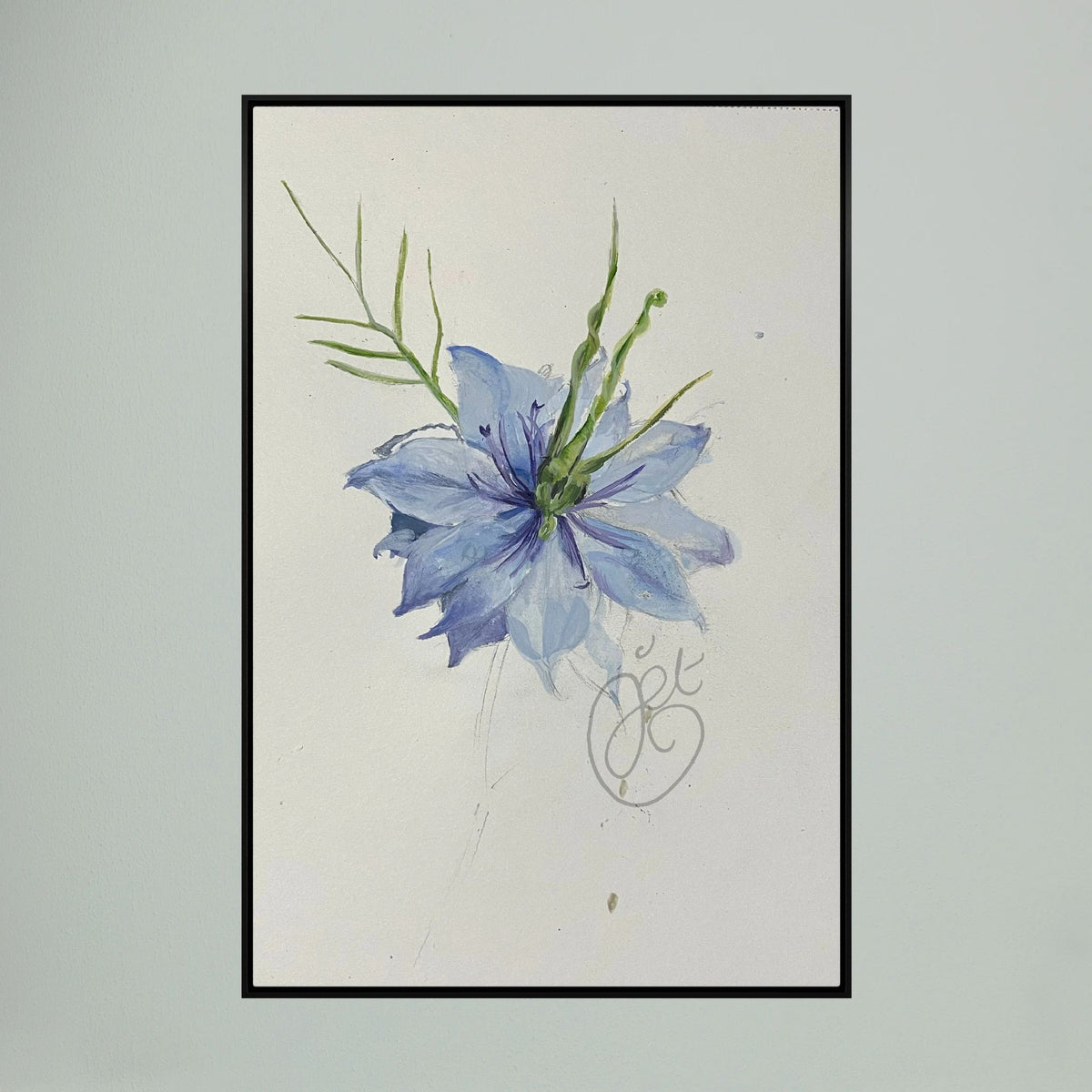 Flower Love- in-a-Mist on printed art canvas 