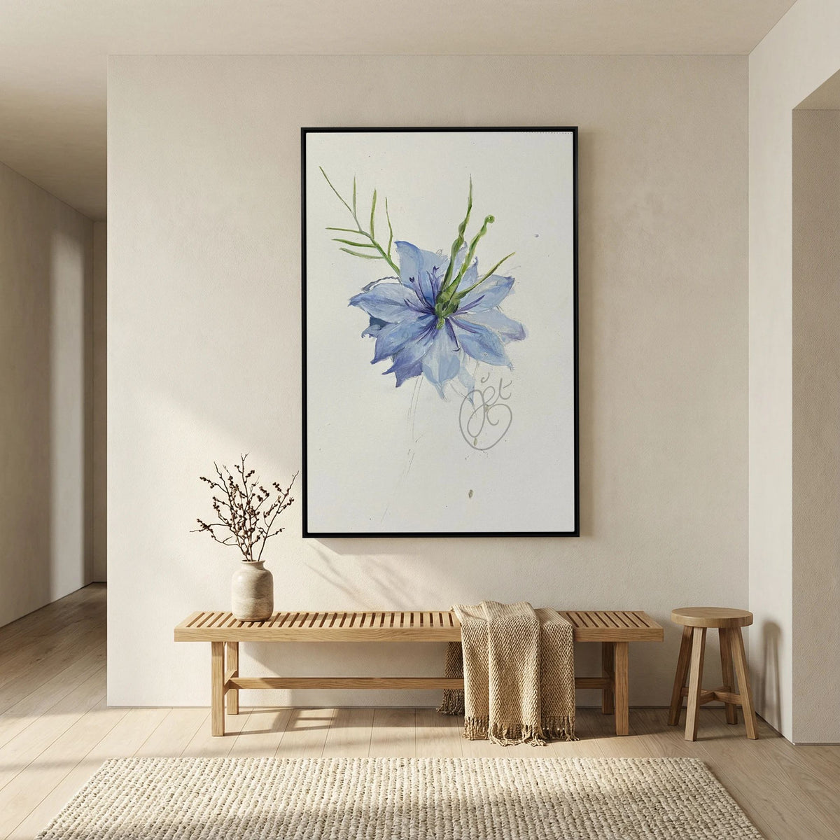Flower Love- in-a-Mist on printed art canvas 