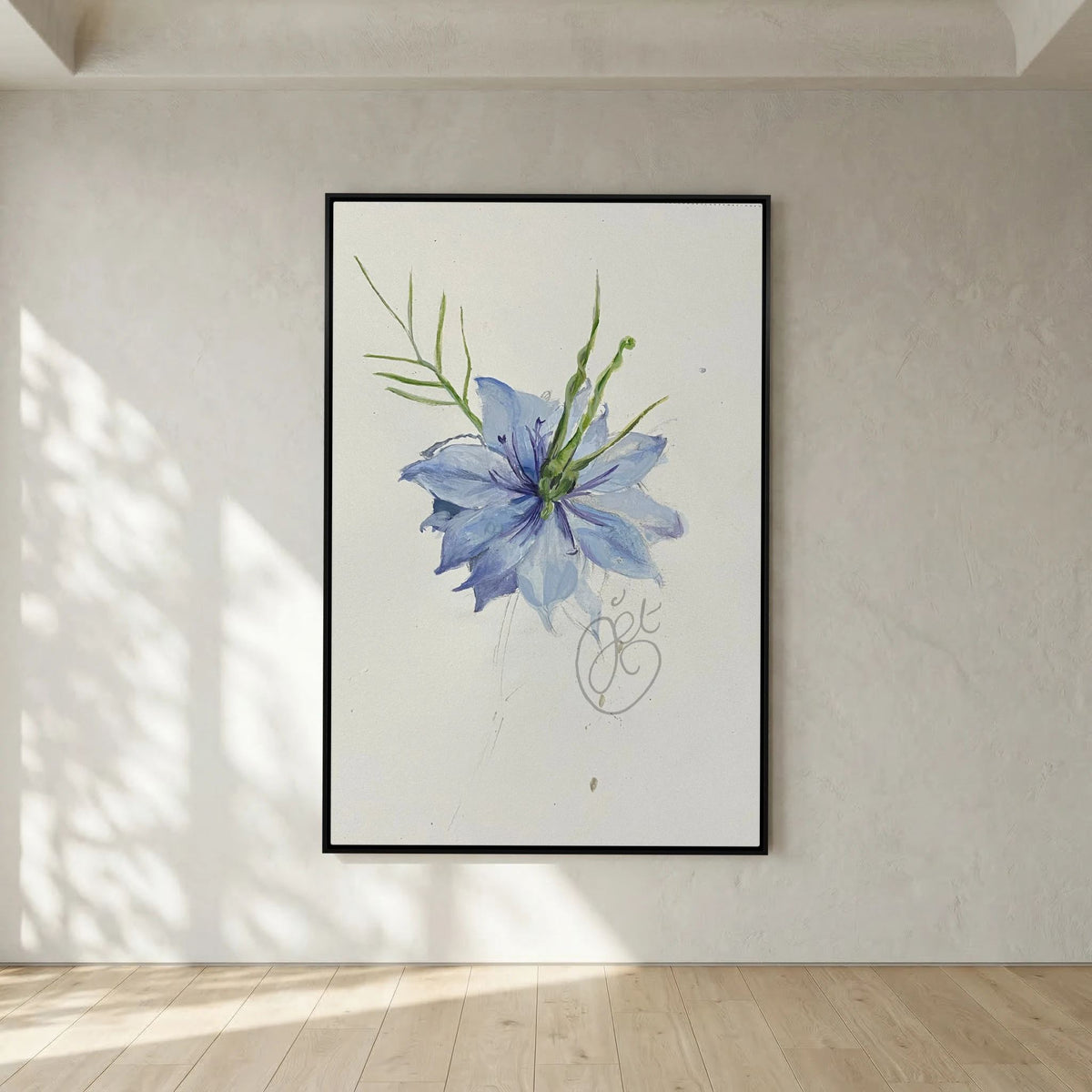 Flower Love- in-a-Mist on printed art canvas 