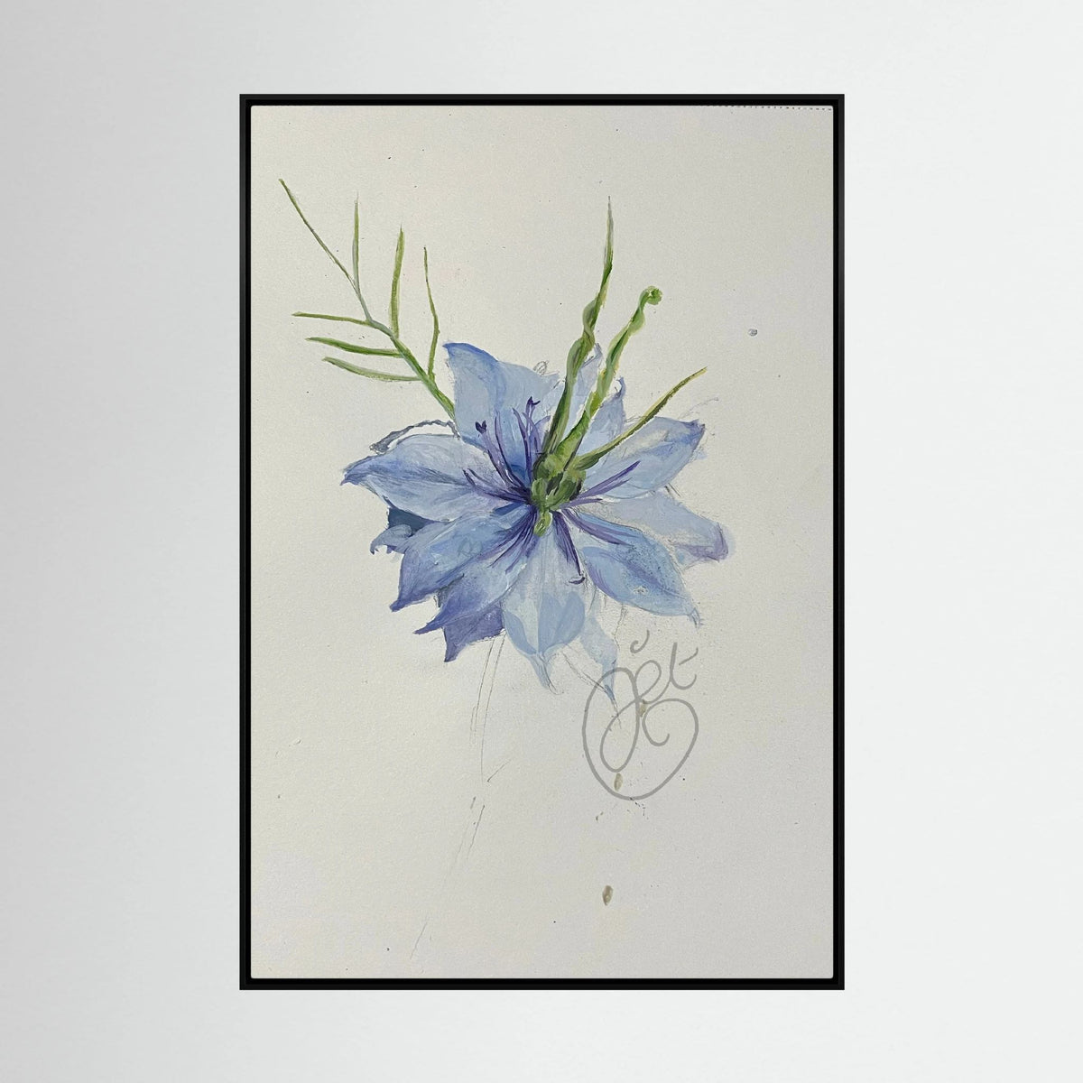 Flower Love- in-a-Mist on printed art canvas 