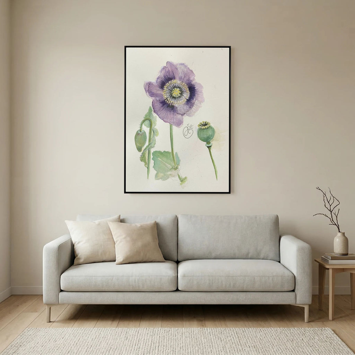Botanische Papaver on Printed Art Canvas 