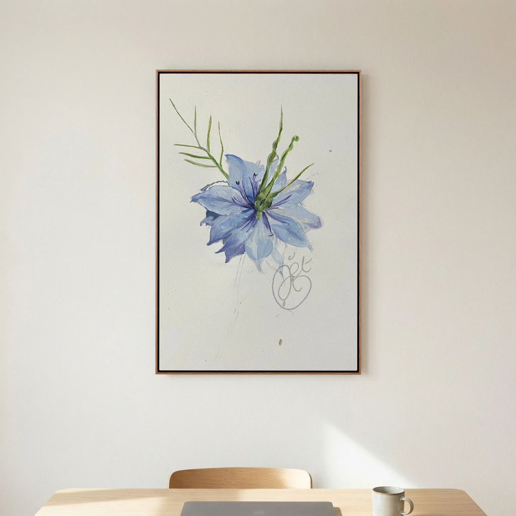 Flower Love- in-a-Mist on printed art canvas 