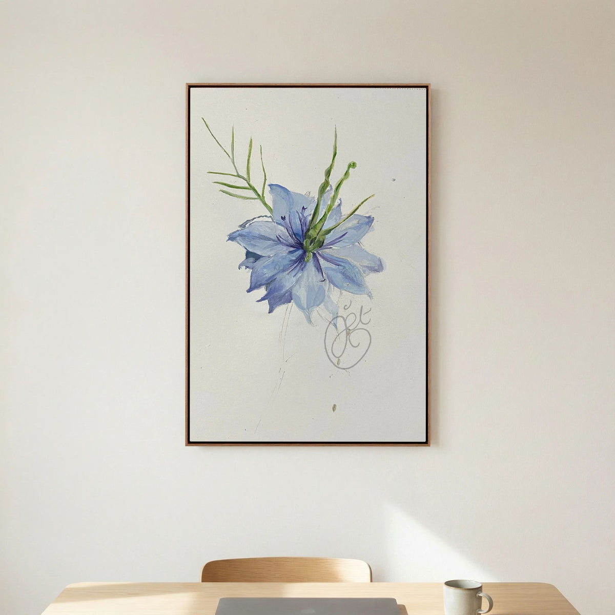 Flower Love- in-a-Mist on printed art canvas 