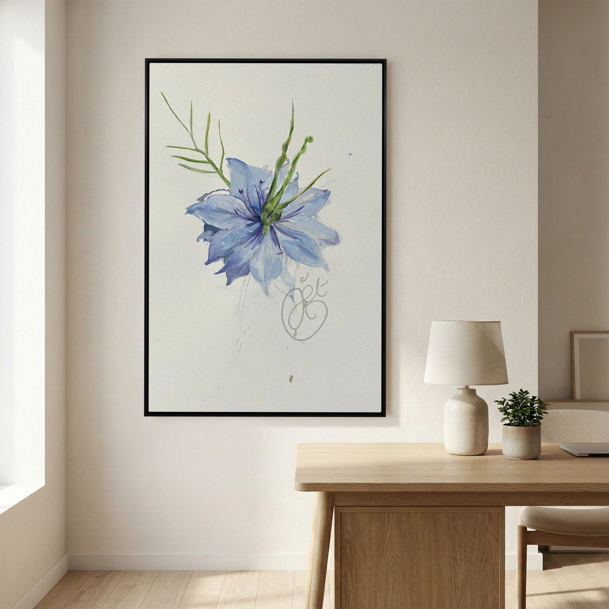 Flower Love- in-a-Mist on printed art canvas 