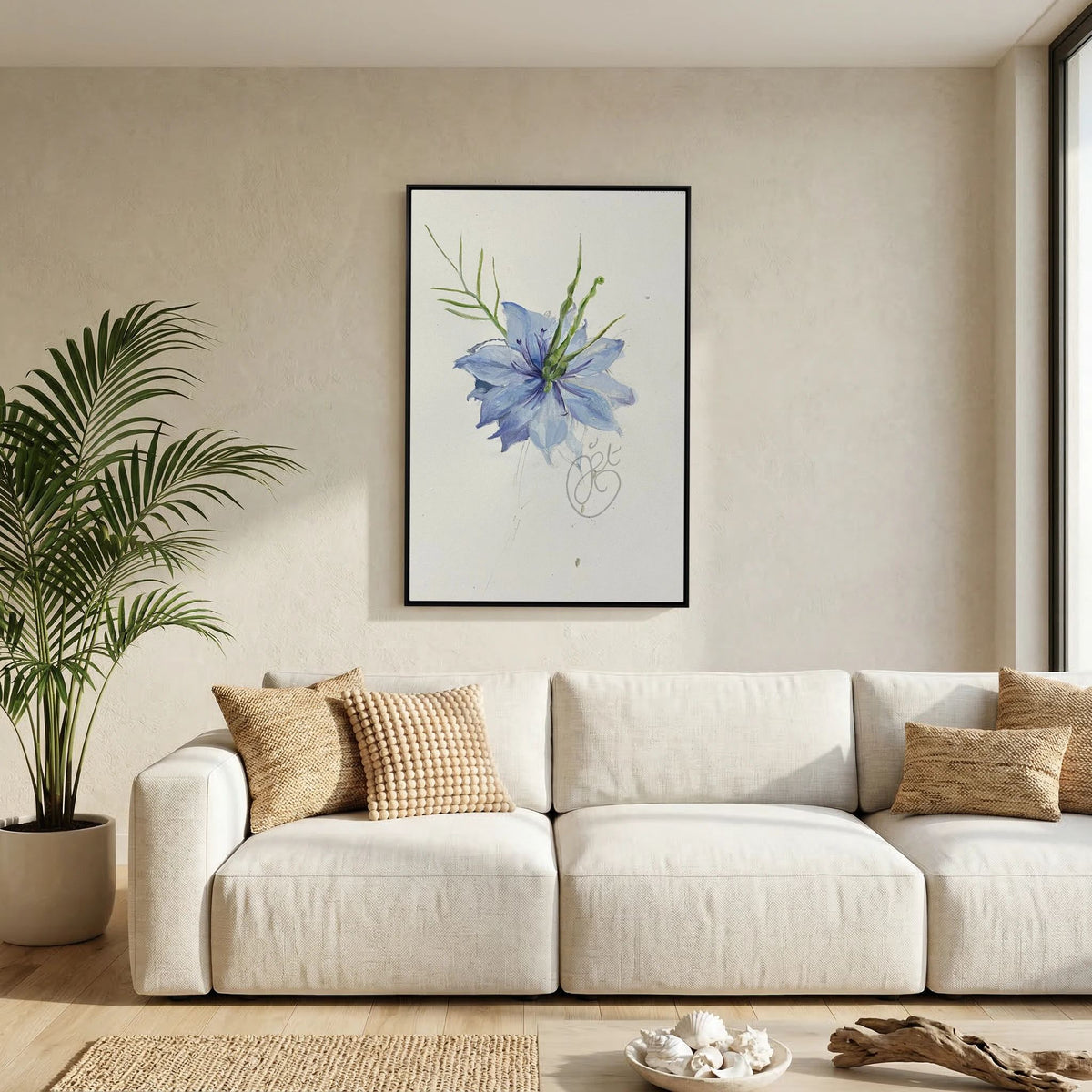 Flower Love- in-a-Mist on printed art canvas 
