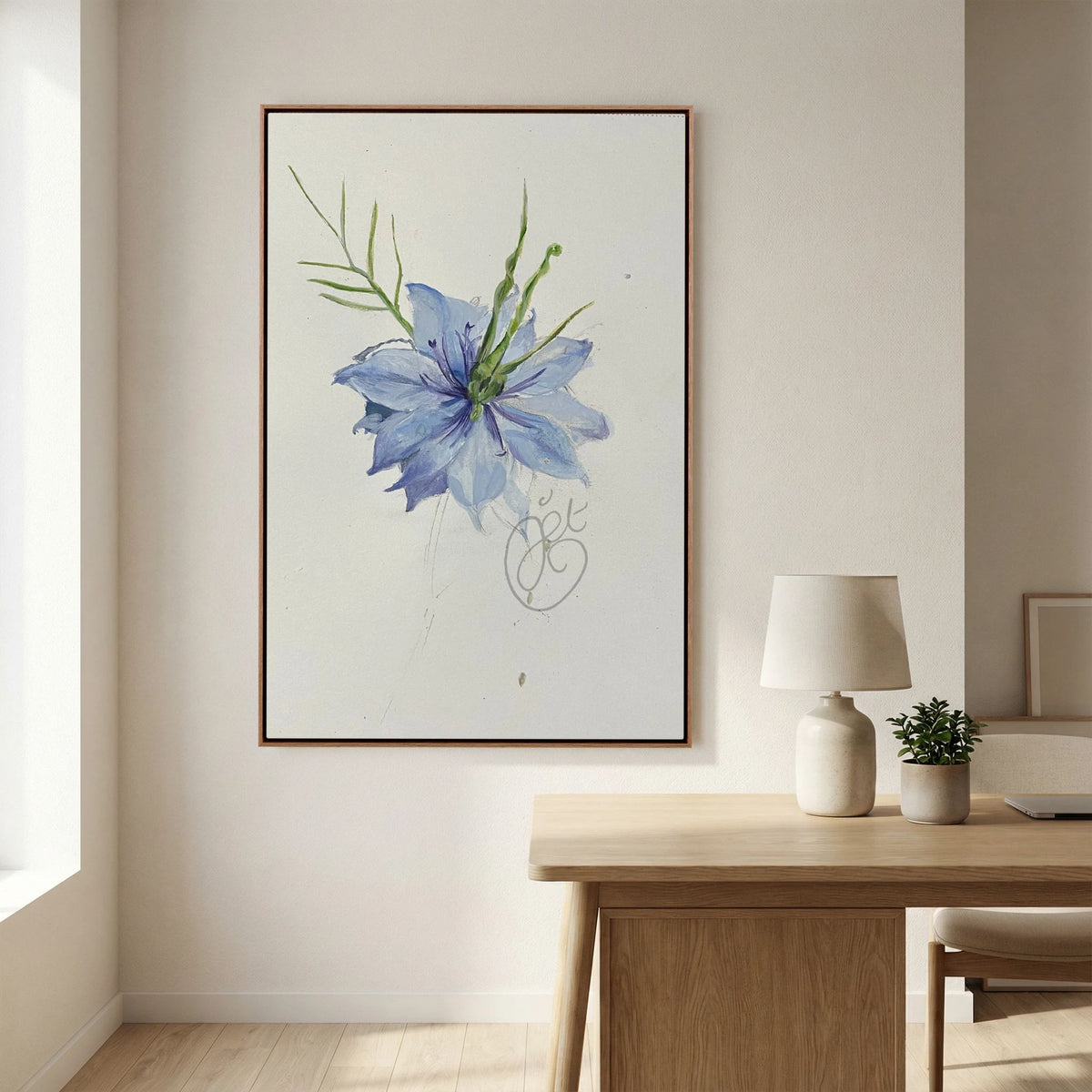 Flower Love- in-a-Mist on printed art canvas 