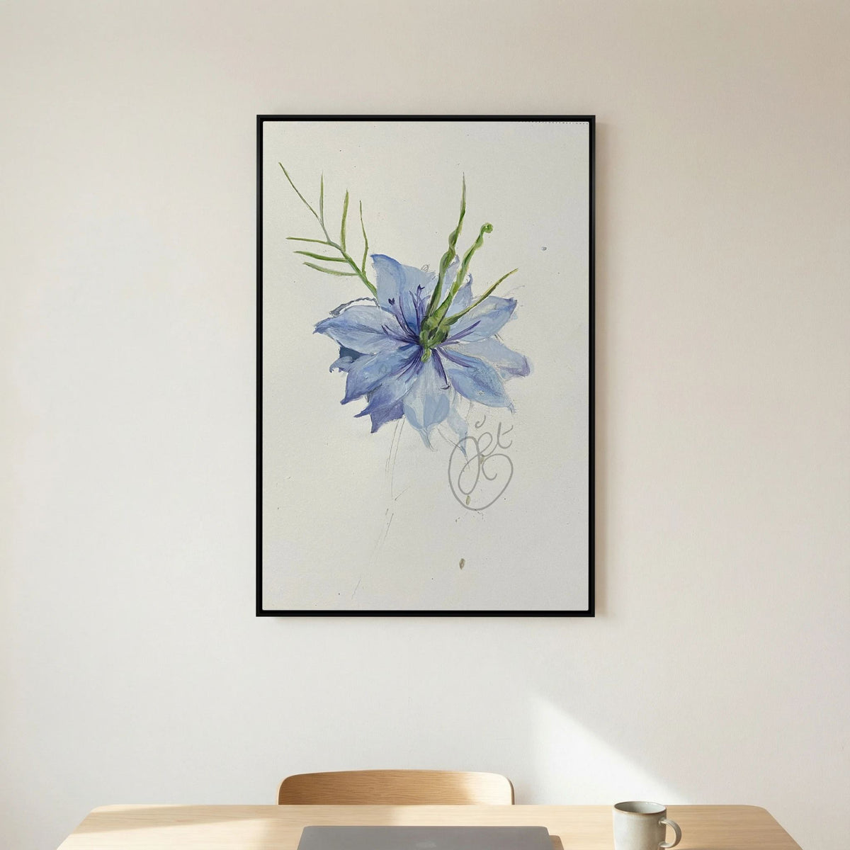 Flower Love- in-a-Mist on printed art canvas 