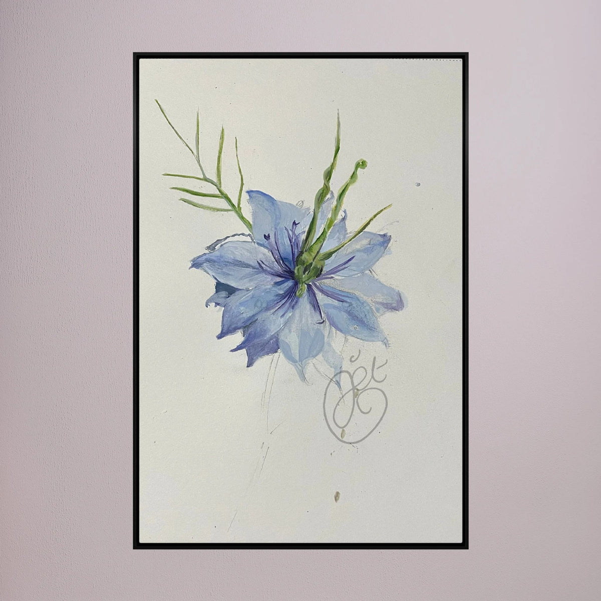 Flower Love- in-a-Mist on printed art canvas 