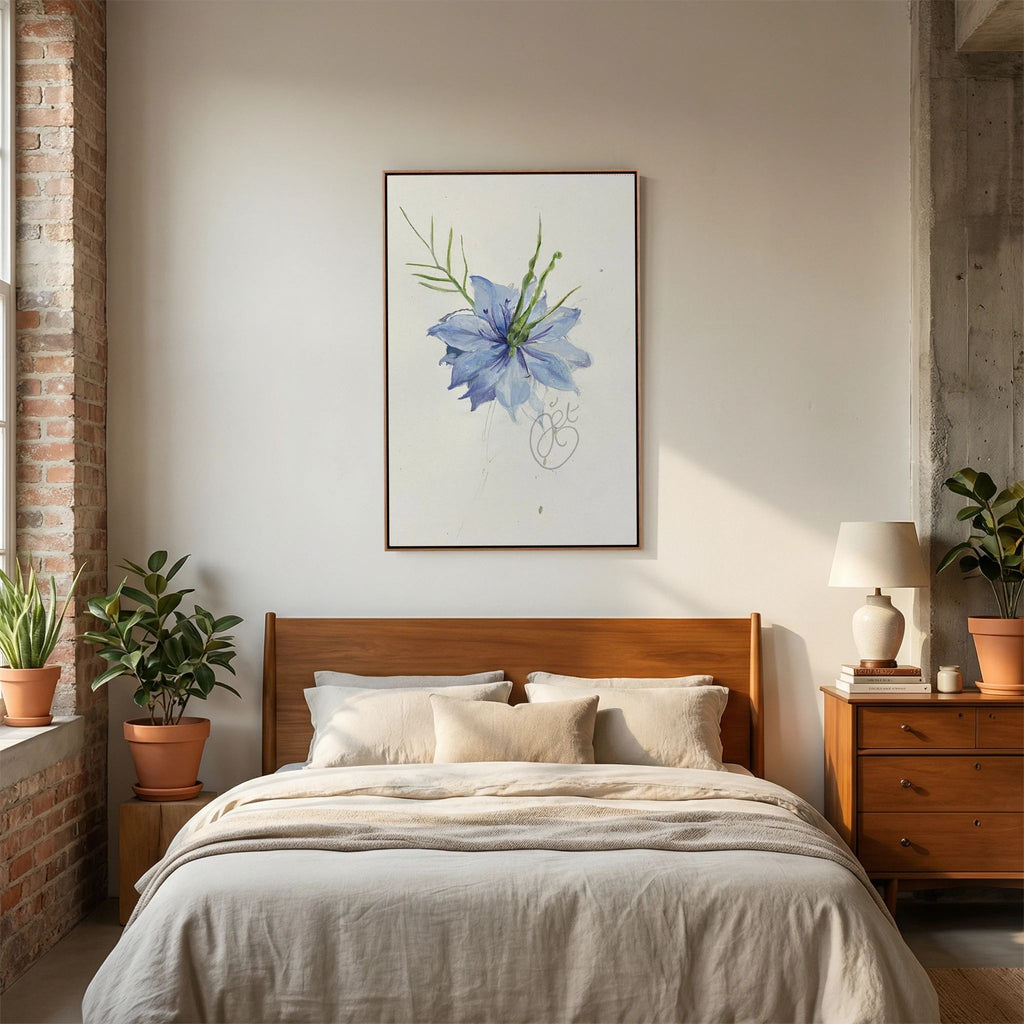 Flower Love- in-a-Mist on printed art canvas 