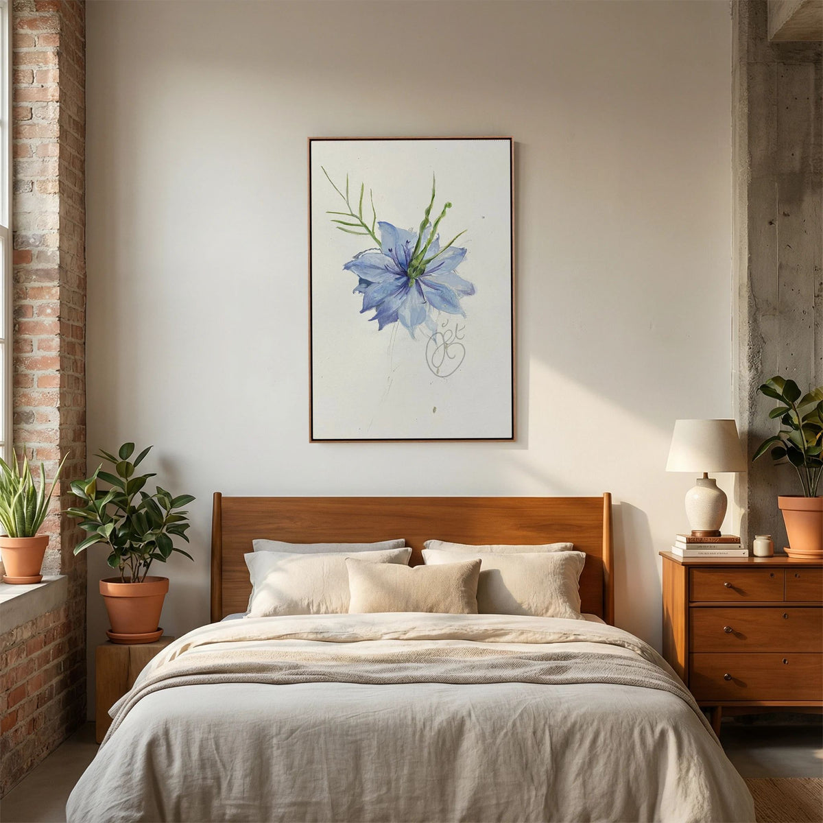 Flower Love- in-a-Mist on printed art canvas 