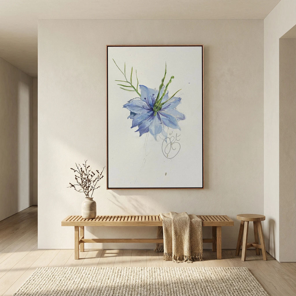Flower Love- in-a-Mist on printed art canvas 