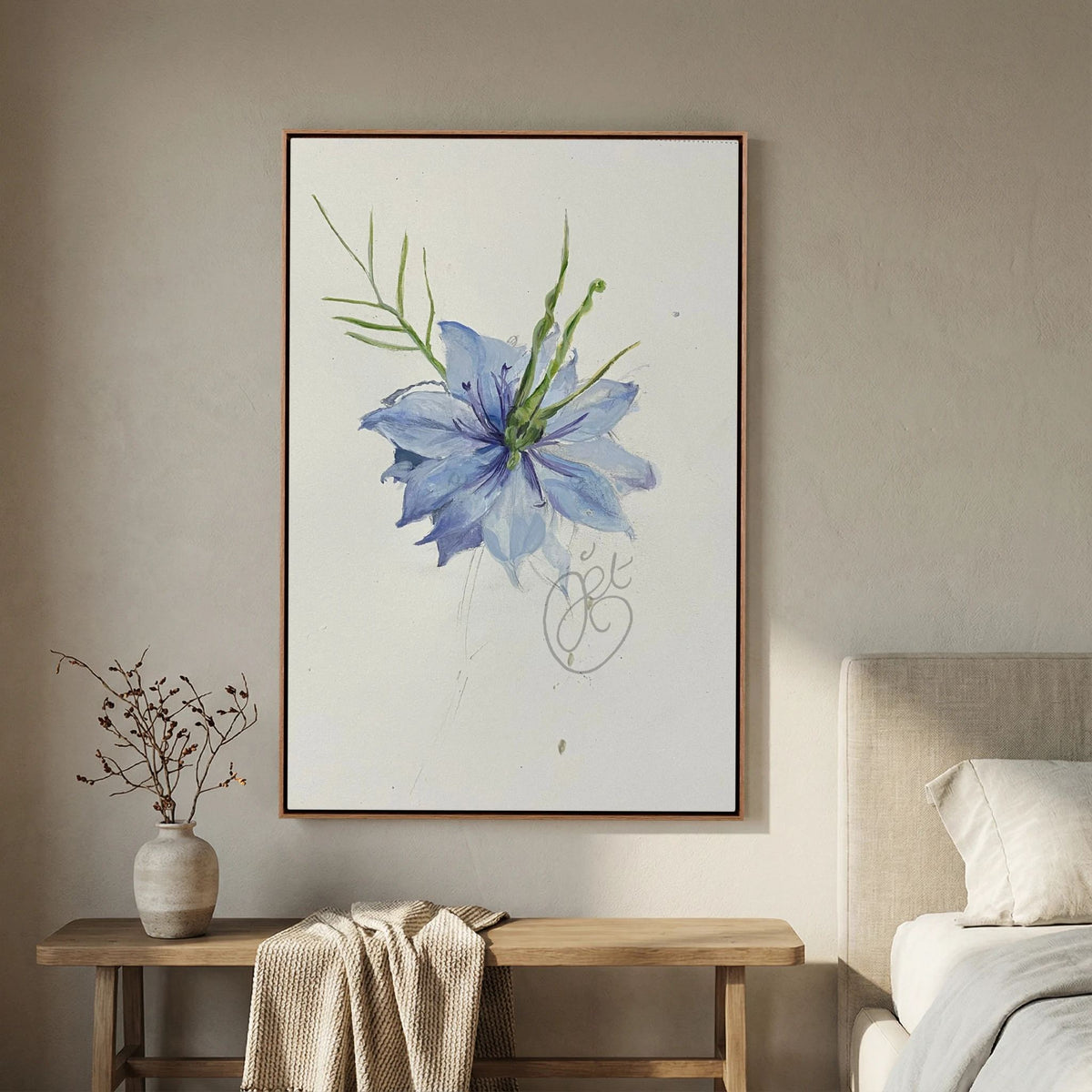 Flower Love- in-a-Mist on printed art canvas 