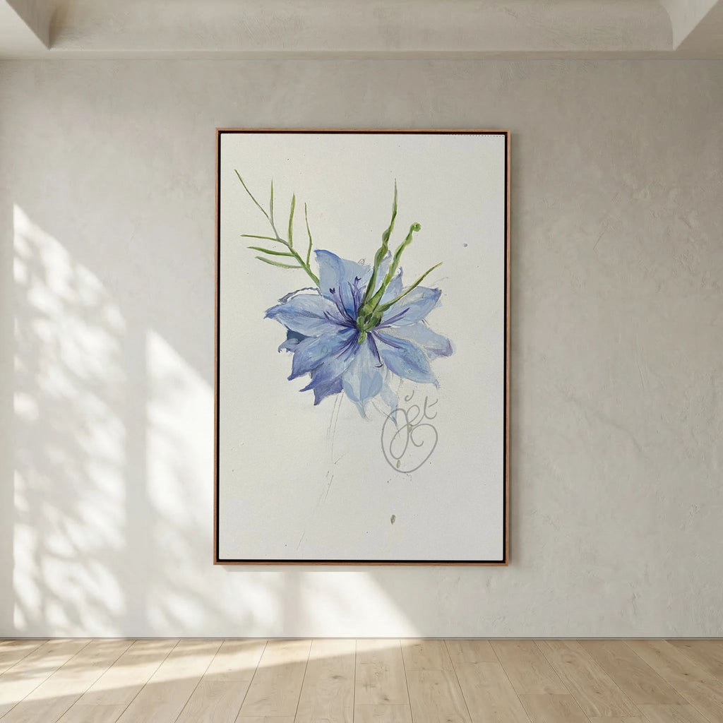 Flower Love- in-a-Mist on printed art canvas 