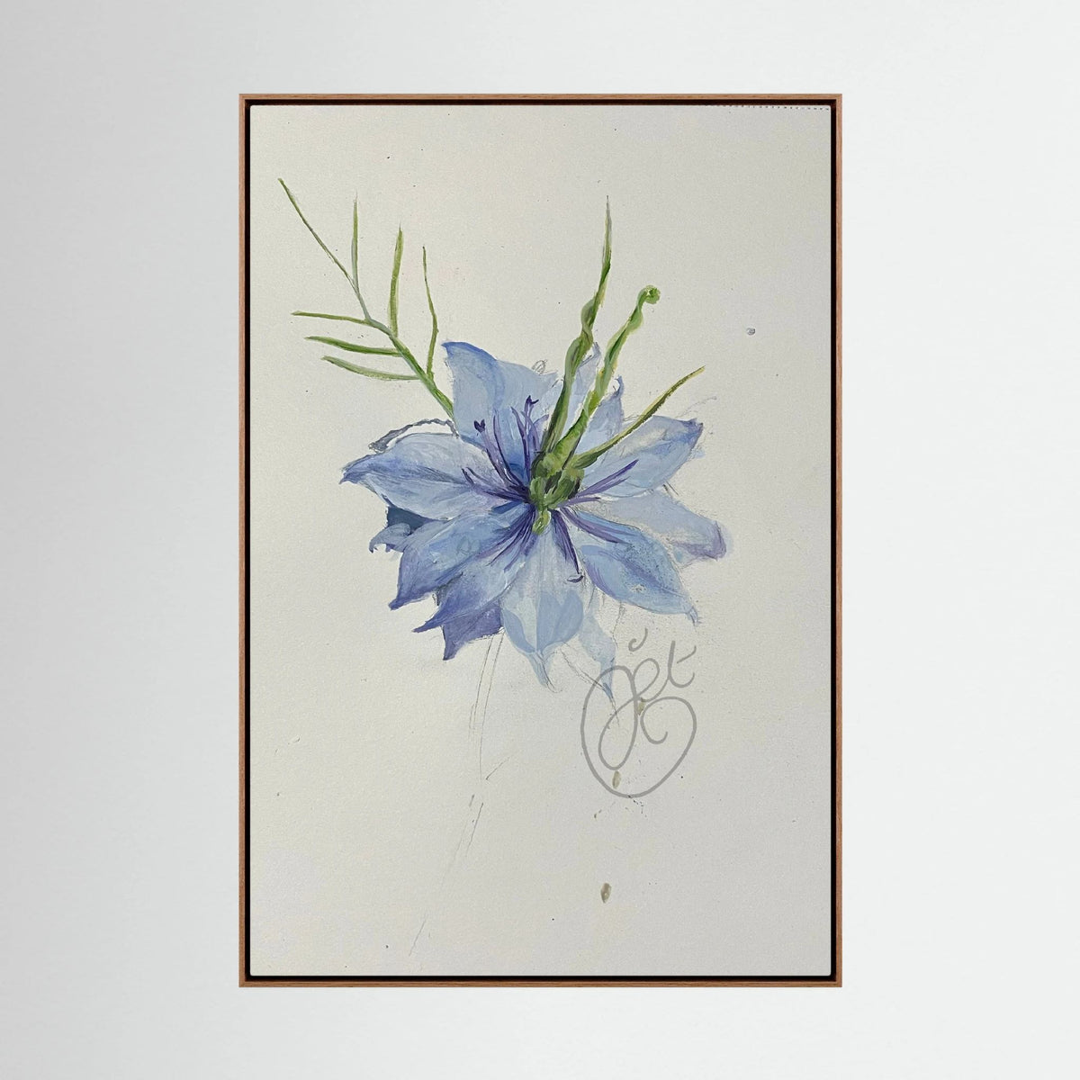 Flower Love- in-a-Mist on printed art canvas 