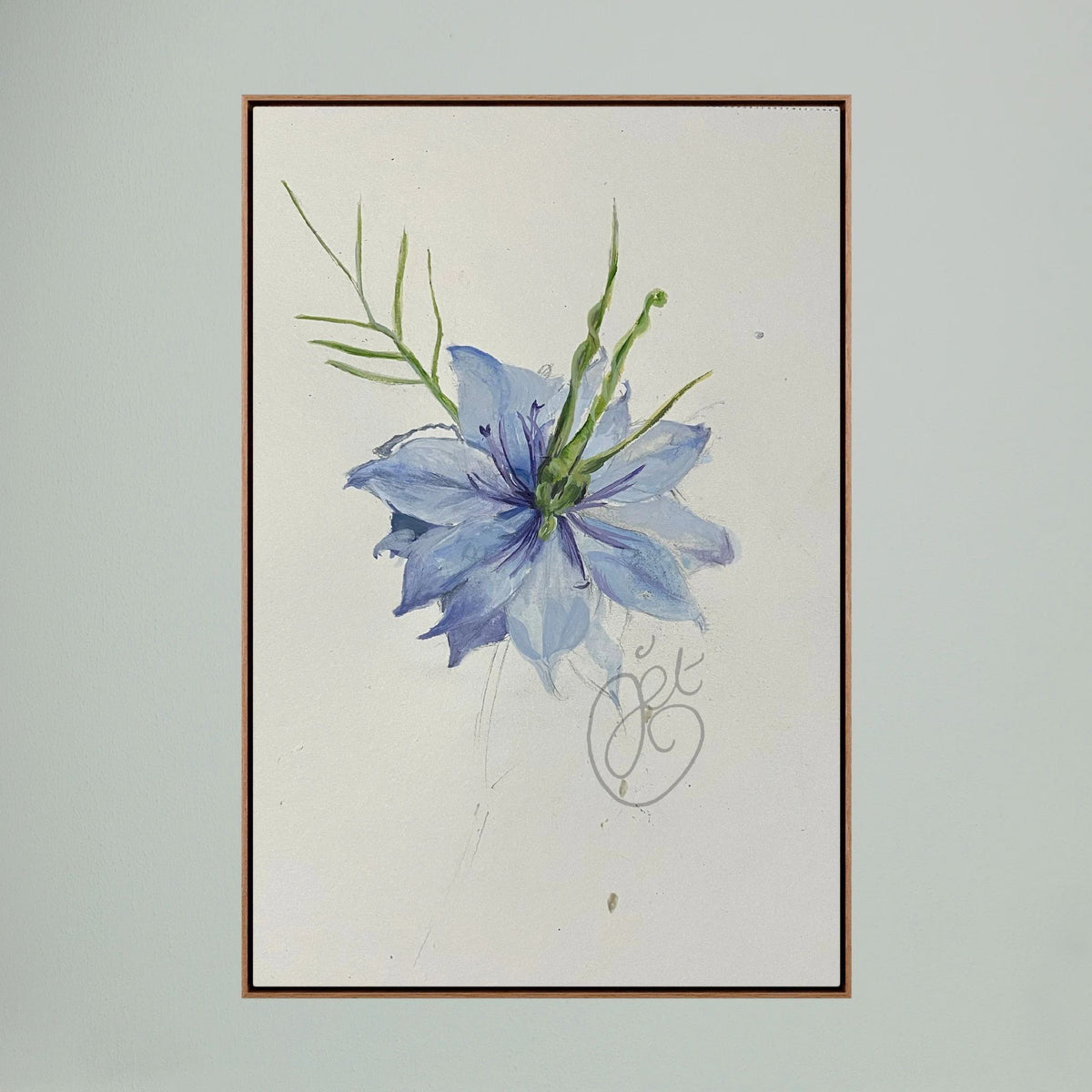 Flower Love- in-a-Mist on printed art canvas 